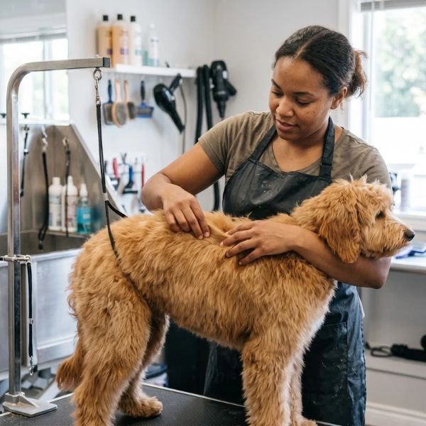 dog at dog groomer