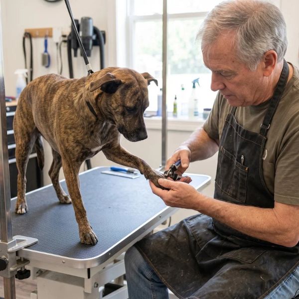 dog getting nails cut